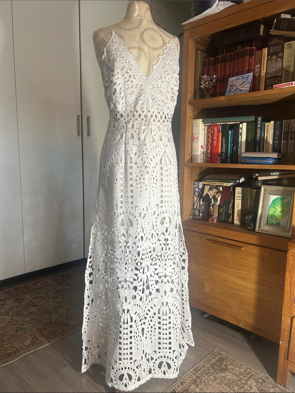White Crochet Maxi Dress, XL